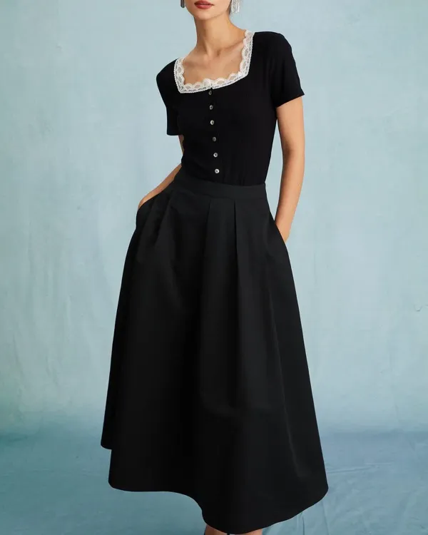 Polyester Satin Black Skirt