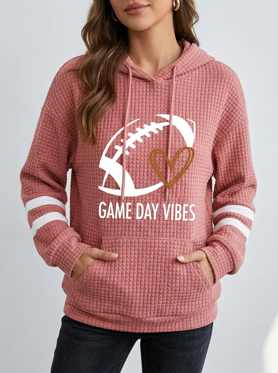 Women's Retro Gridiron Day Vibes Heart Waffle Hoodie
