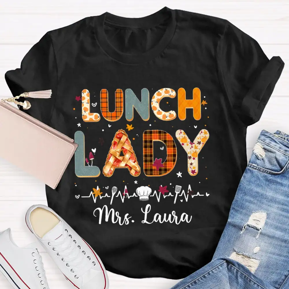 Personalized Name Lunch Lady Colorful Letter Print T-Shirt