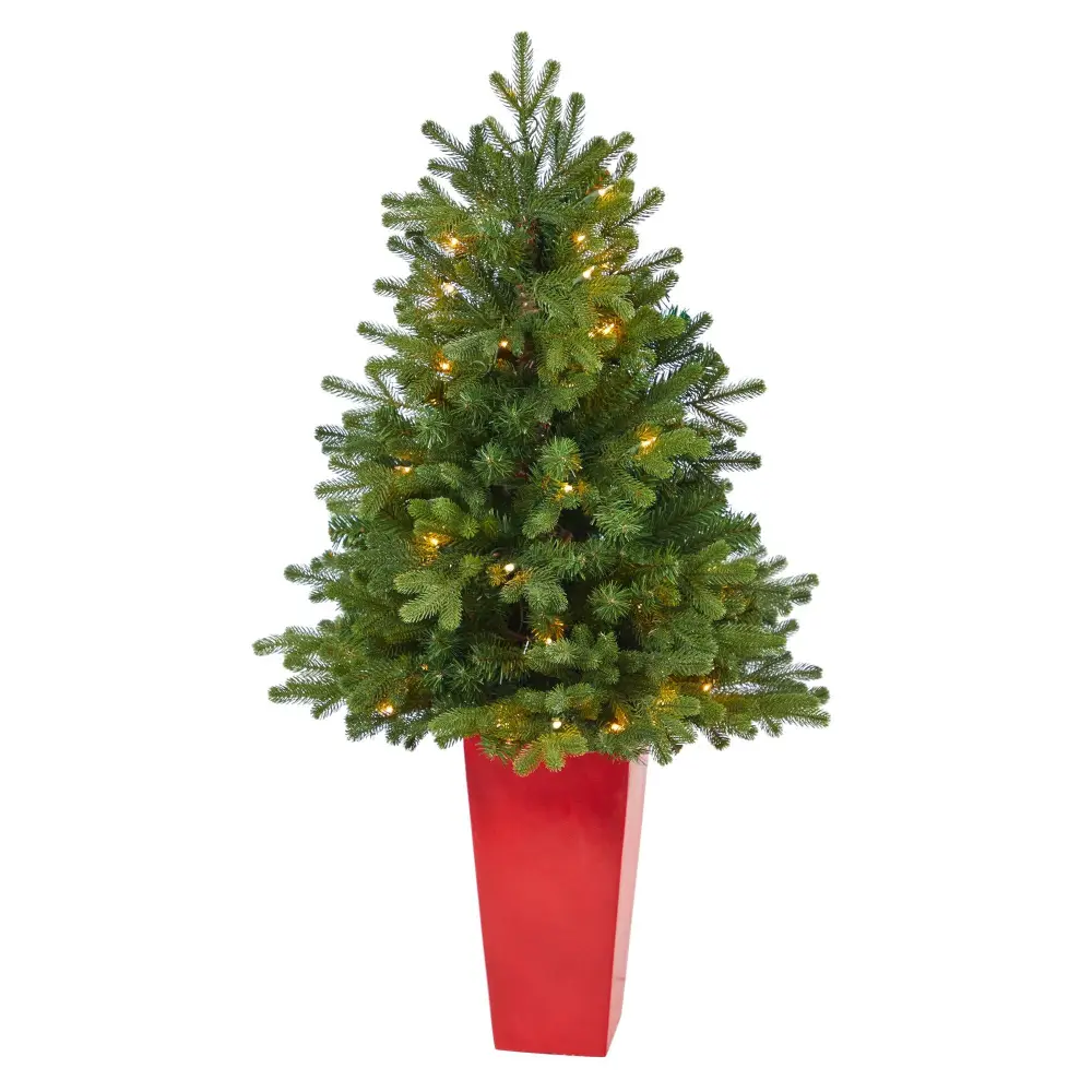 Washington Fir Artificial Christmas Tree with Clear Lights in Tower Planter