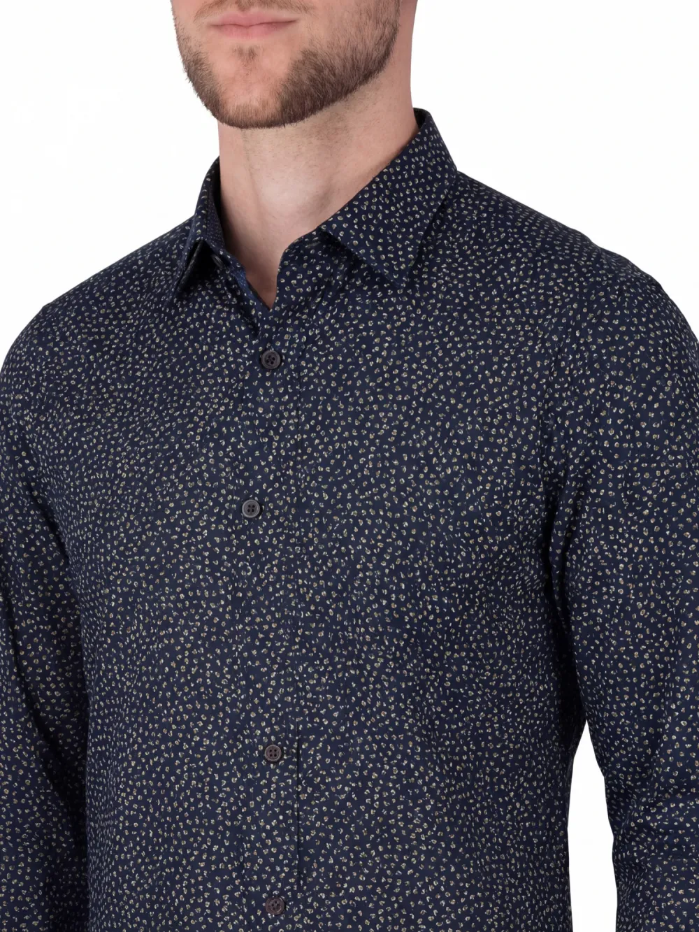 Botanical-Print Motif-Print Four-Way-Stretch Men's Sport Shirt