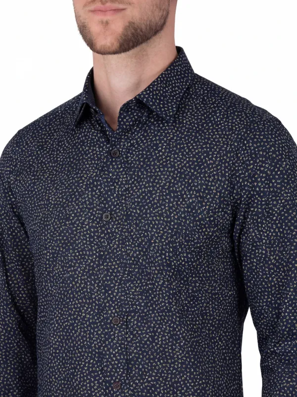 Botanical-Print Motif-Print Four-Way-Stretch Men's Sport Shirt