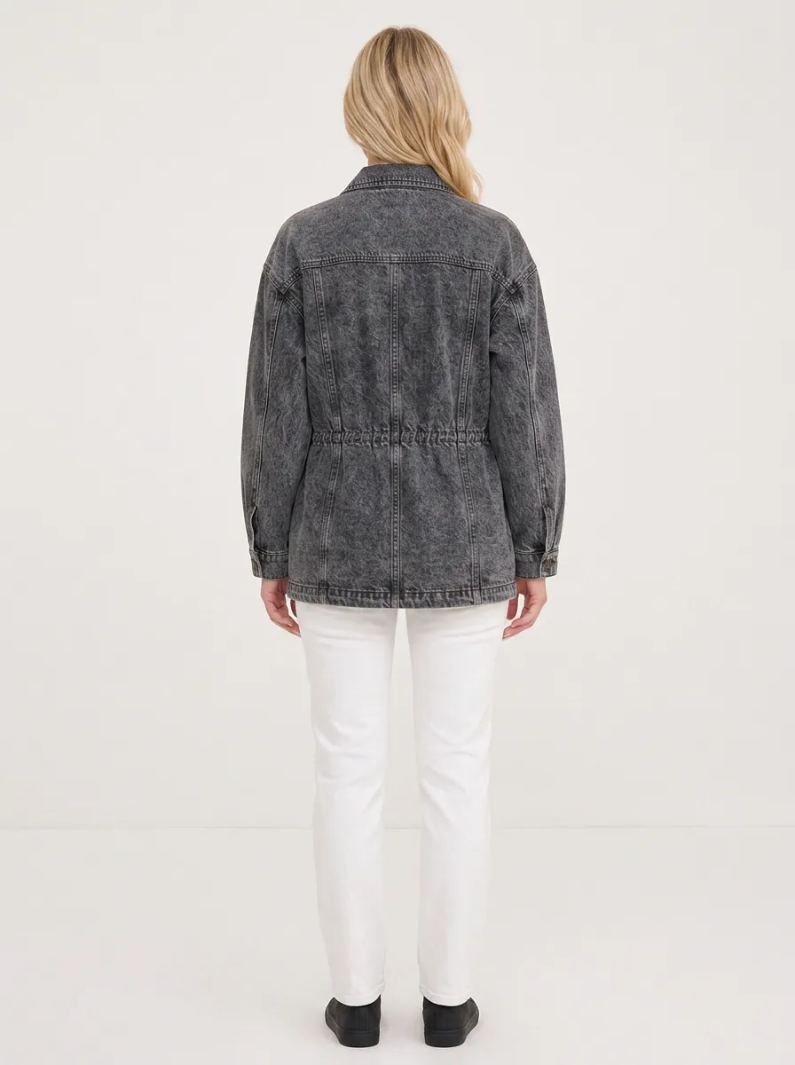 Women's Vintage Washed Black Denim Utility Jacket