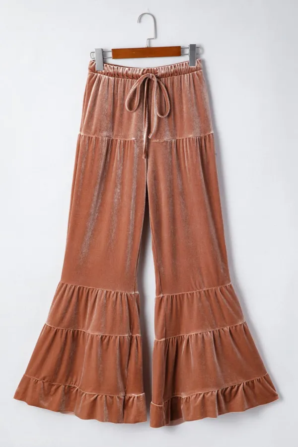 Lace Detail High Waist Flared Tiered Casual Pants