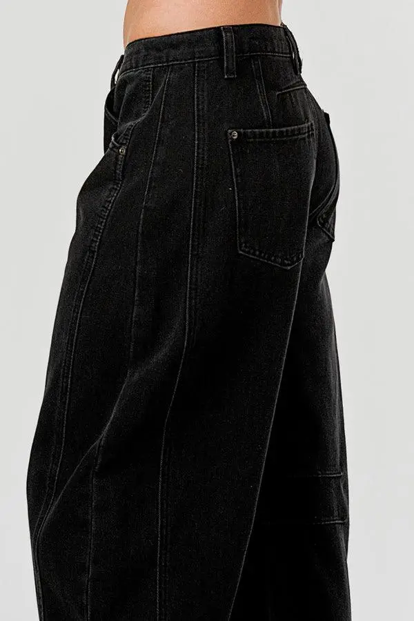 Relaxed Mid Rise Barrel Denim Pants