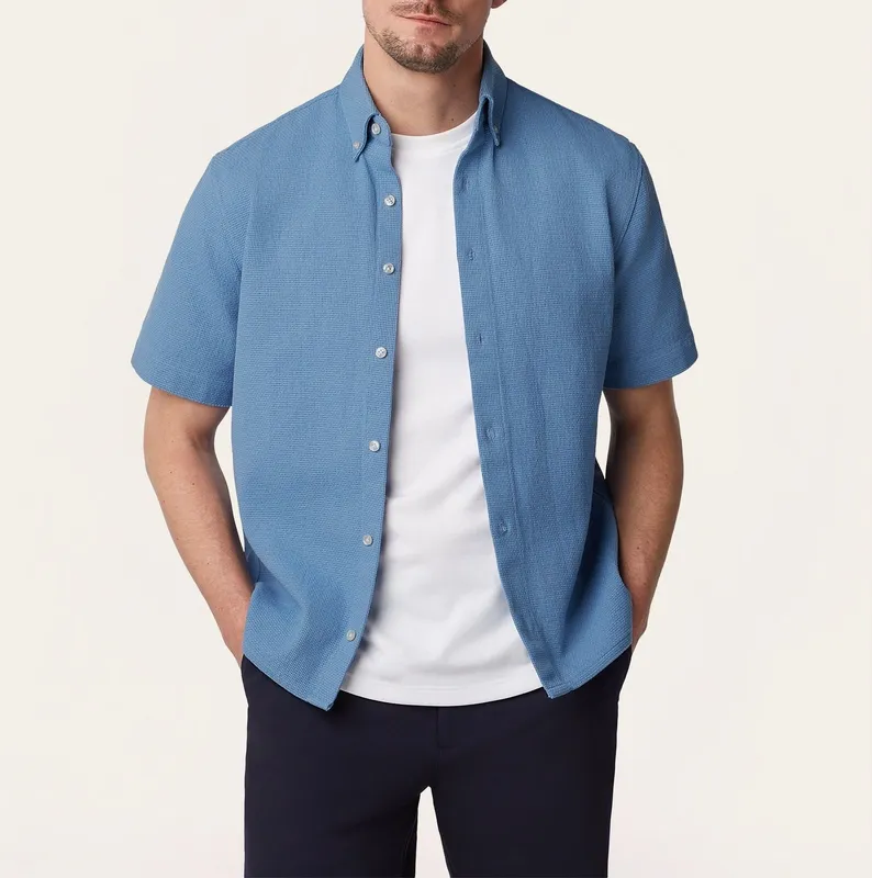 Short Sleeve Shirt Off White / Light Blue