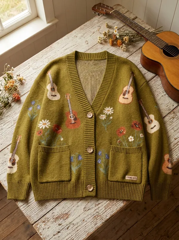 Guitar Knitted Country Music Cardigan
