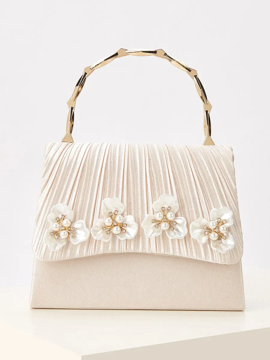 Eliza Pleated Pearl Flower Handbag