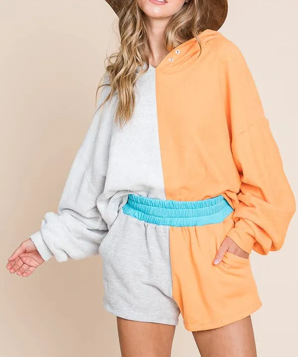 Terry Color Block Casual Shorts