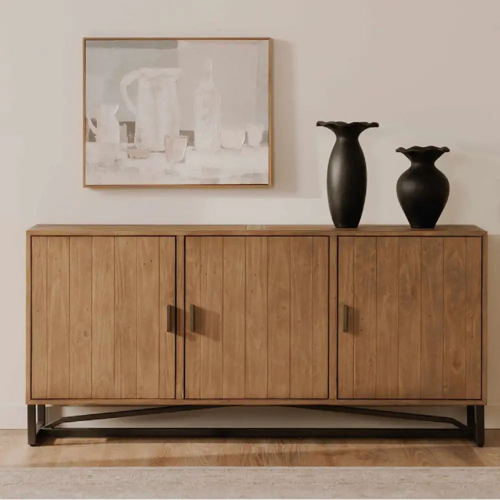 Slatted Pine Three-Door Sideboard