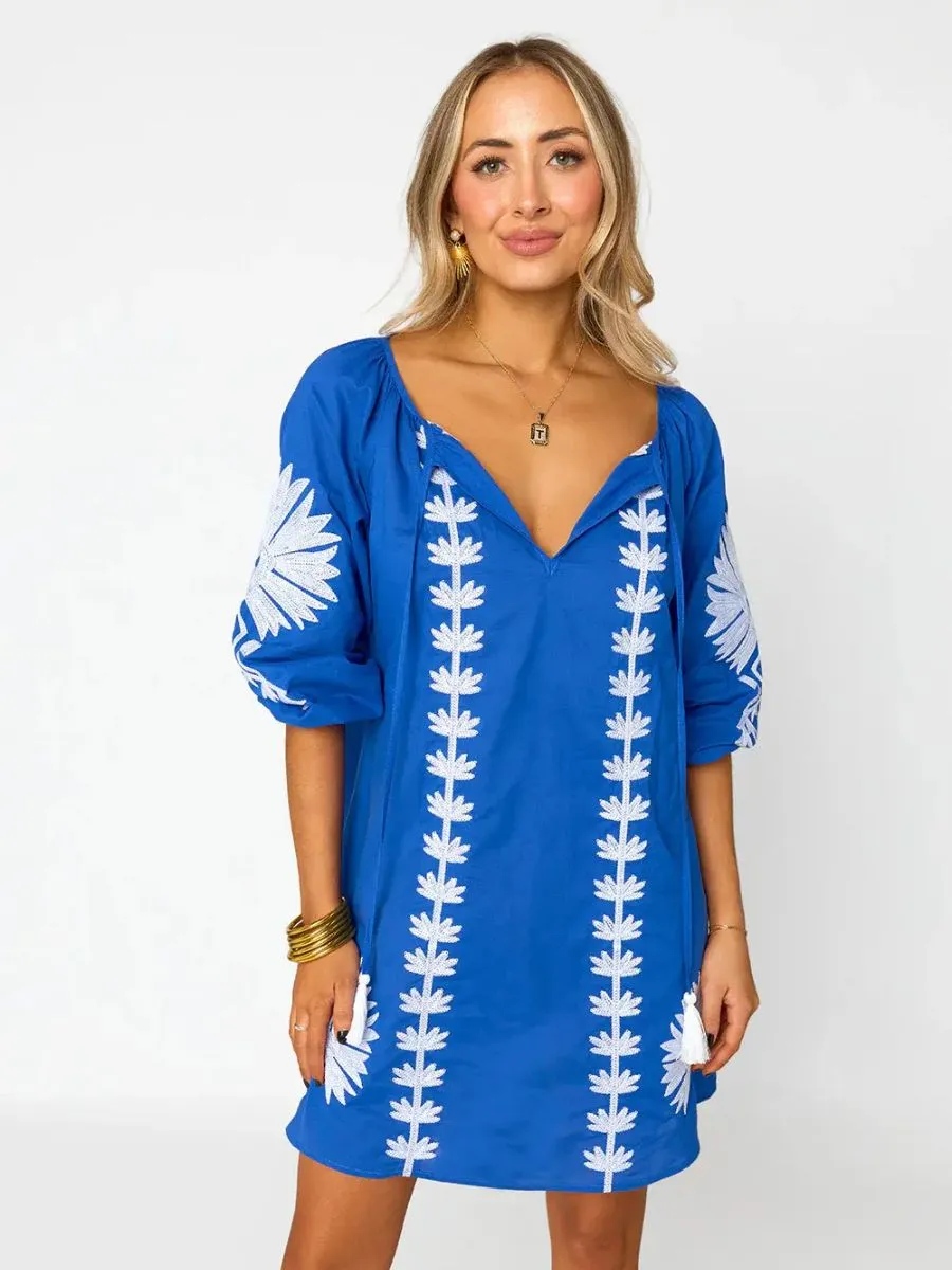 V-Neck Cotton Mini Dress