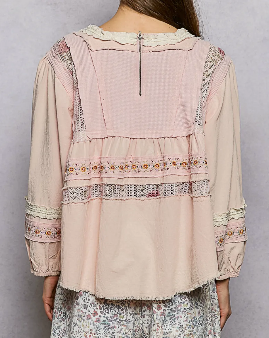 Romantic Lace Trim Tiered Square Neck Blouse