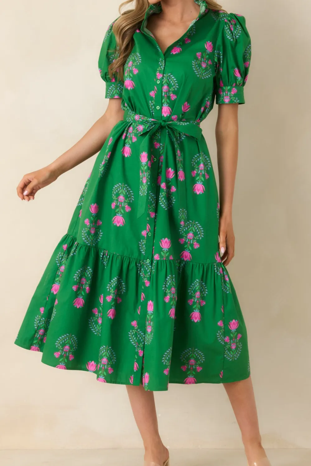 Floral Button Front Midi Dress