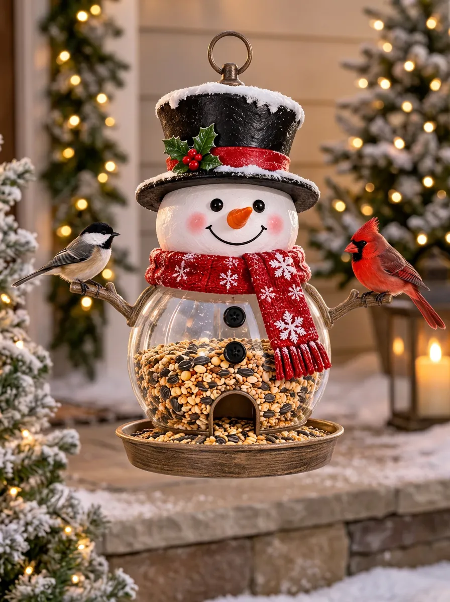 Winter Snowman Christmas Bird Feeder
