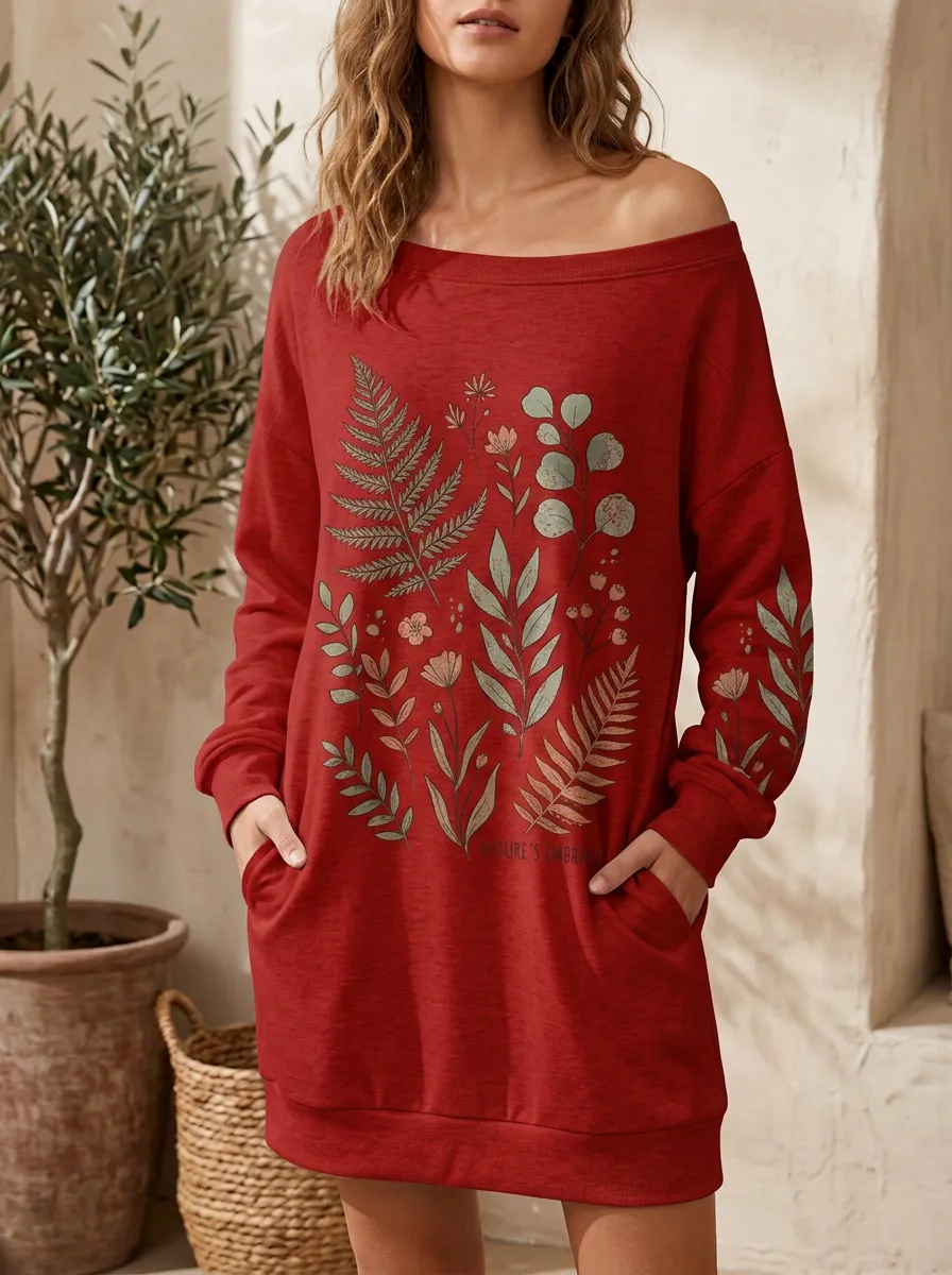 Women's Nature Lover Botanical Fern Floral Printed Sweatshirt