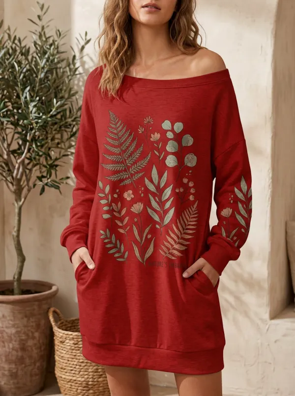 Women's Nature Lover Botanical Fern Floral Printed Sweatshirt