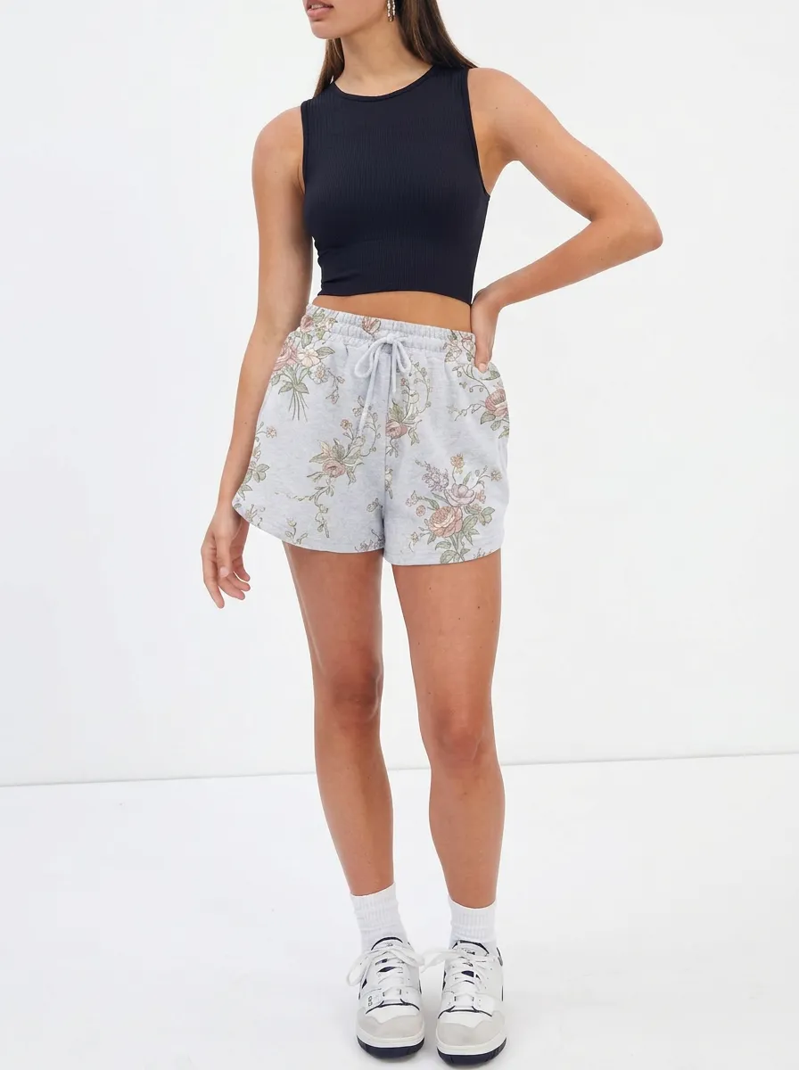 Women's Vintage Floral Botanical Printed Pull-On Drawstring Shorts