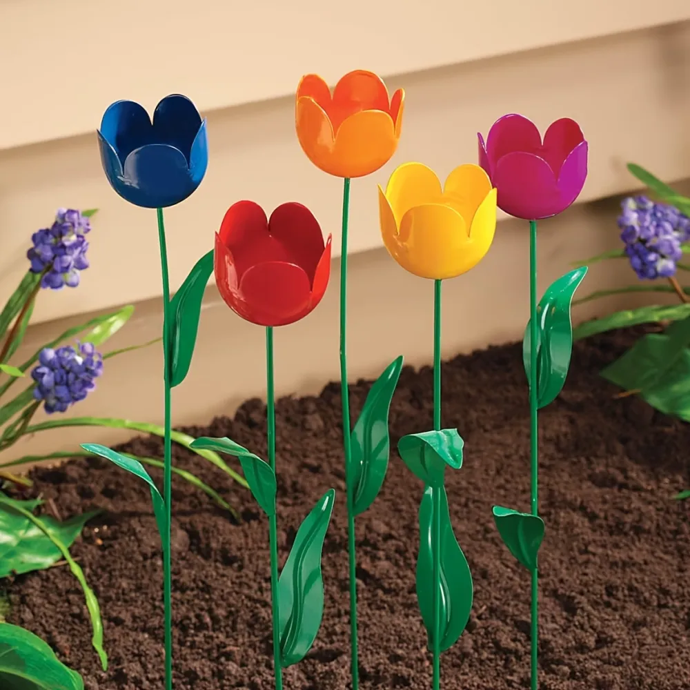 5 Pcs Colorful Metal Tulip Garden Stakes