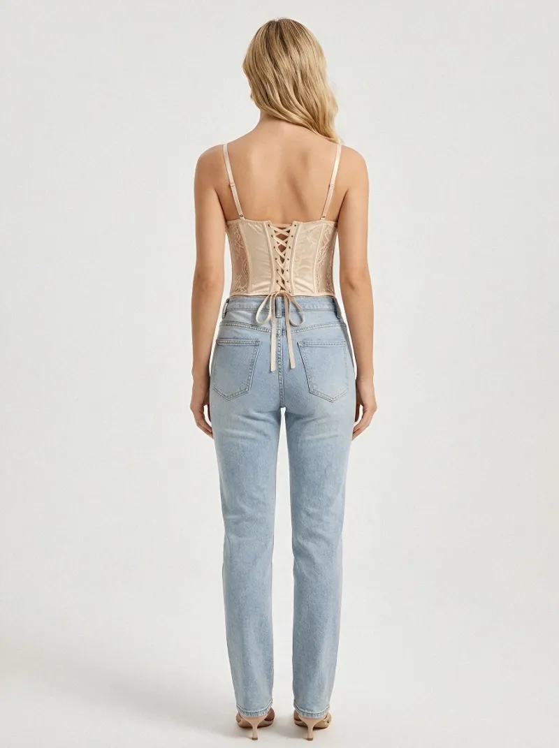 Floral Lace-Trim Boned Women's Corset Top