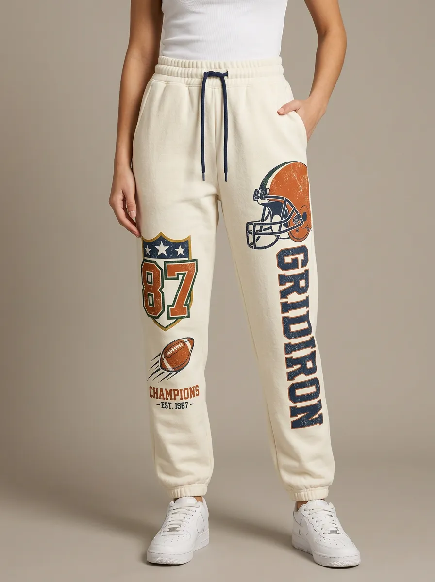 Women's Football Fan Gridiron Helmet 87 Printed Joggers