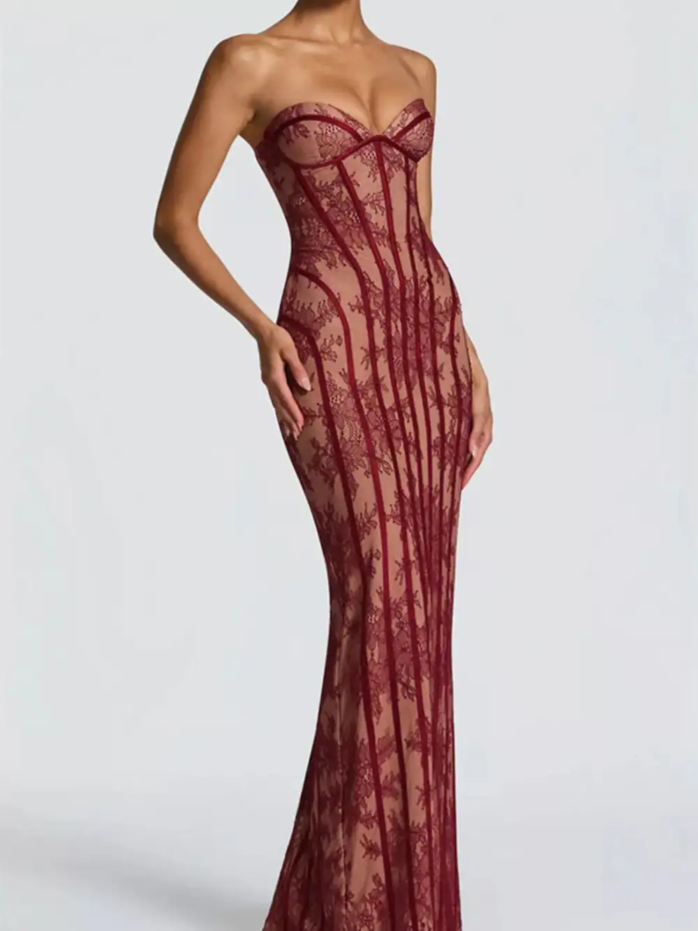Strapless Lace Maxi Dress