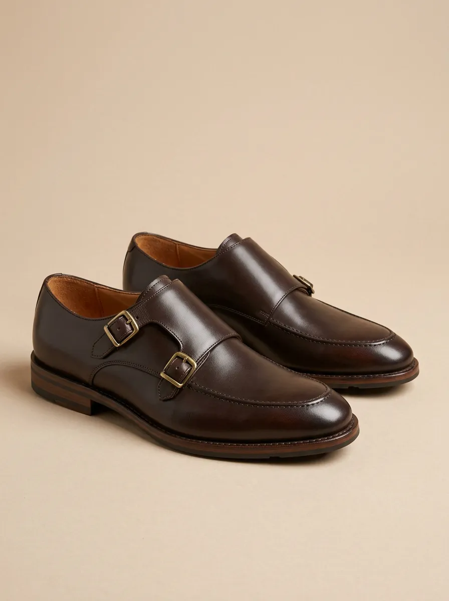 Men's Modern Classic Business Double Monk Strap Leather Shoes