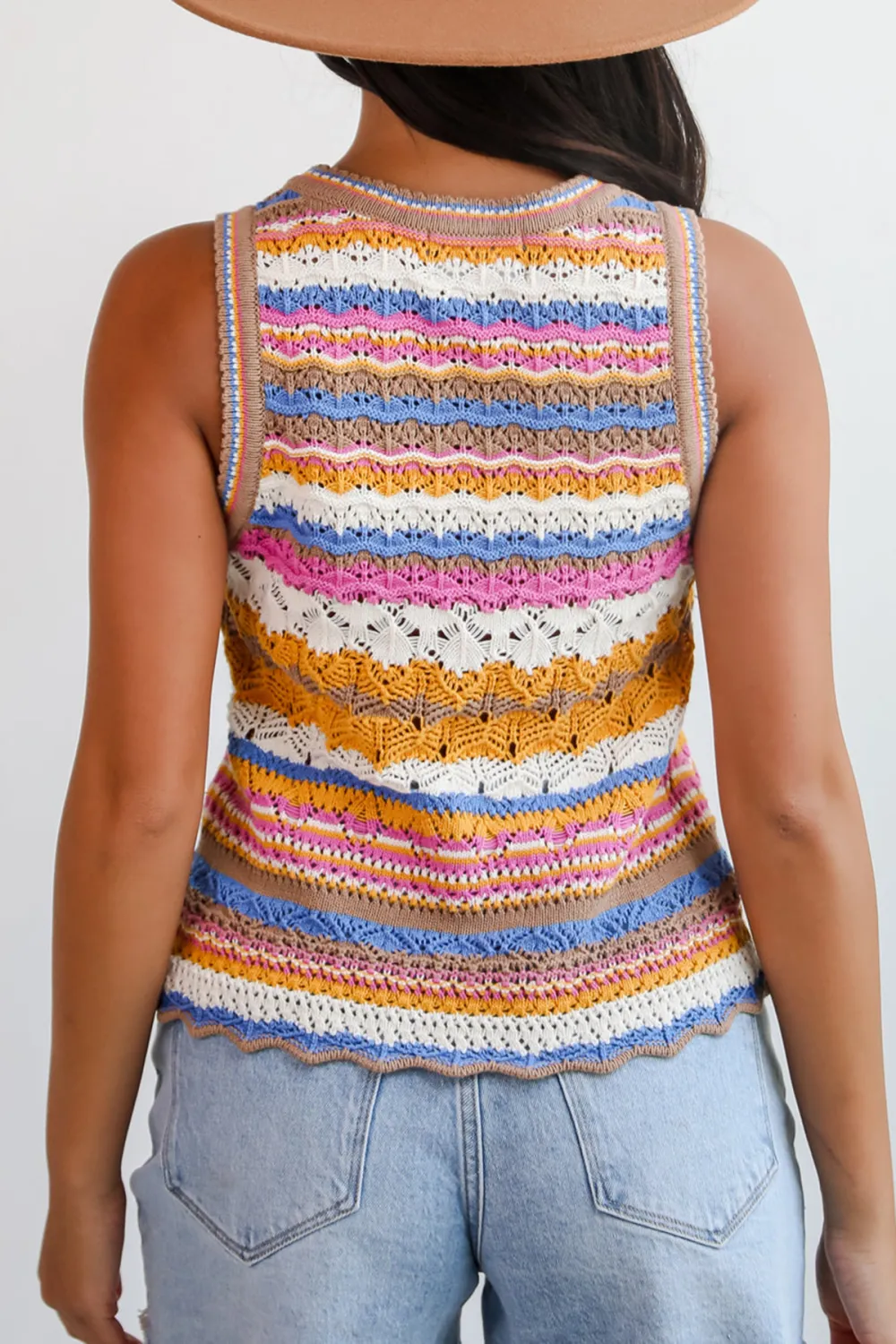 Striped Multi Crochet Knit Tank