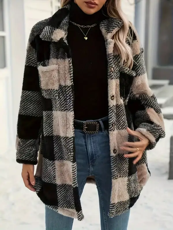 Plaid Fleece Button Down Outerwear Jacket