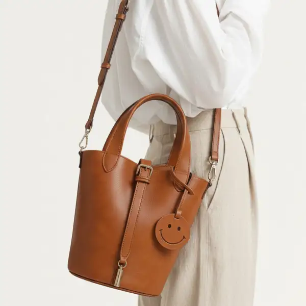 Structured Drawstring Leather Handbag