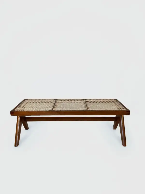 Cane Teak Library Bench