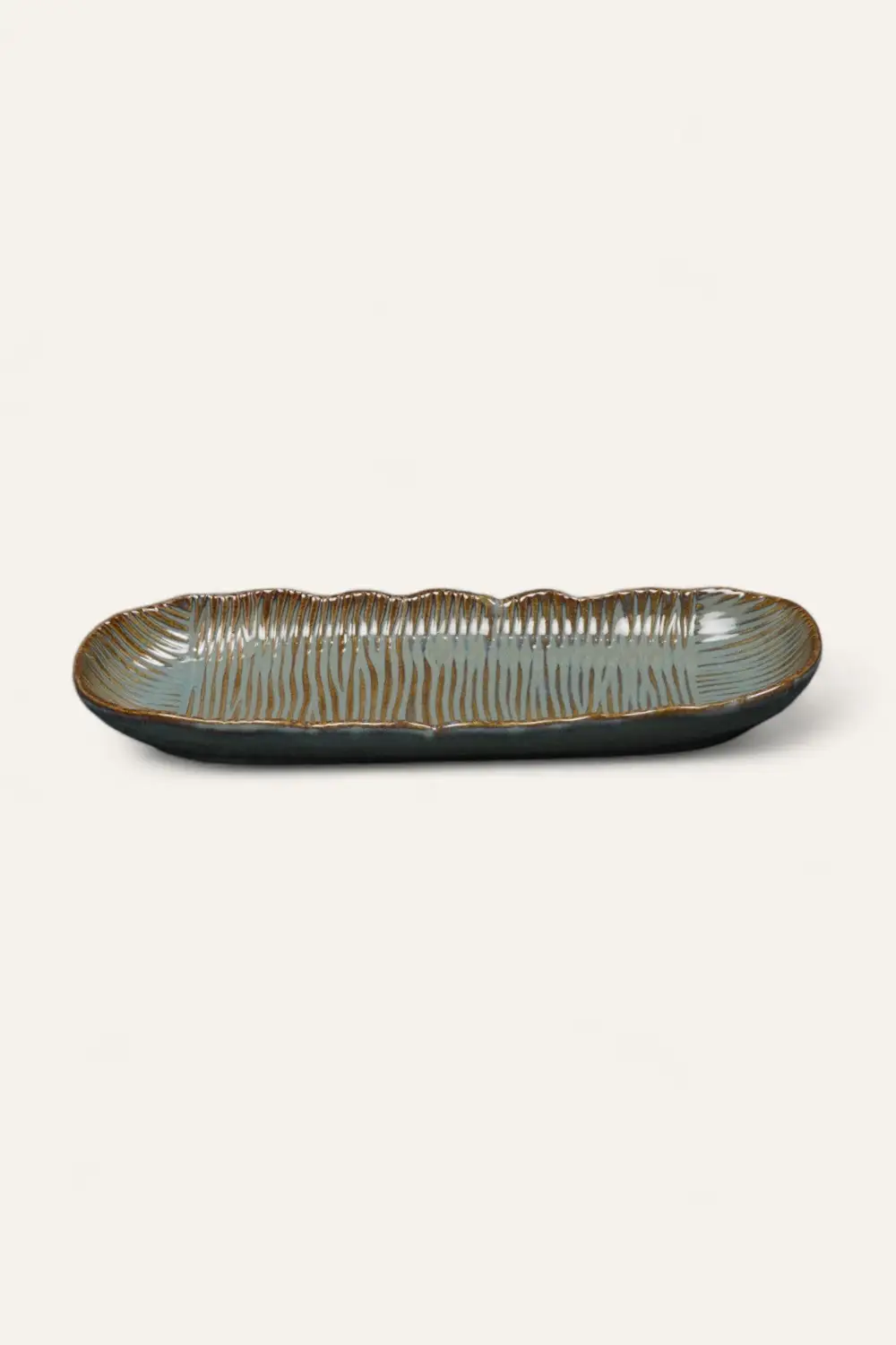 Hand Glazed Ribbed Ceramic Platter