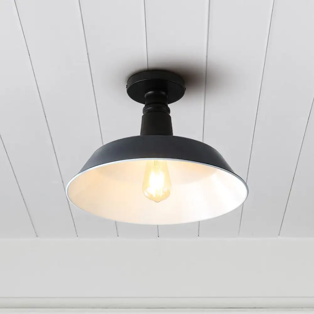 Single-Light Classic Industrial Indoor Outdoor Iron LED Semi Flush Mount