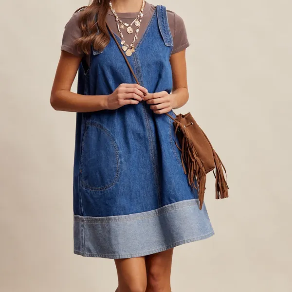 Denim V-Neck Shift Dress