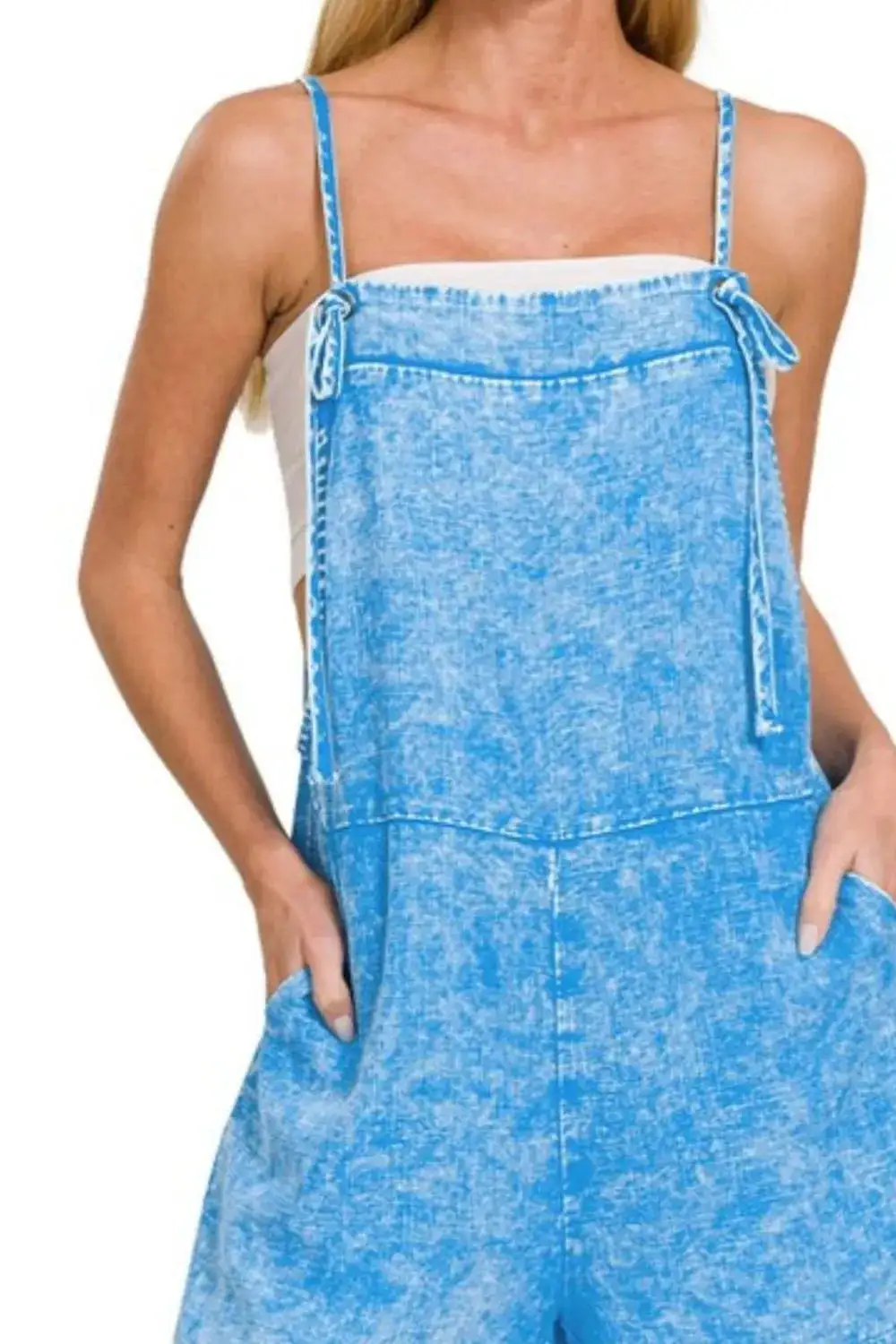 Washed Linen Knot Strap Romper