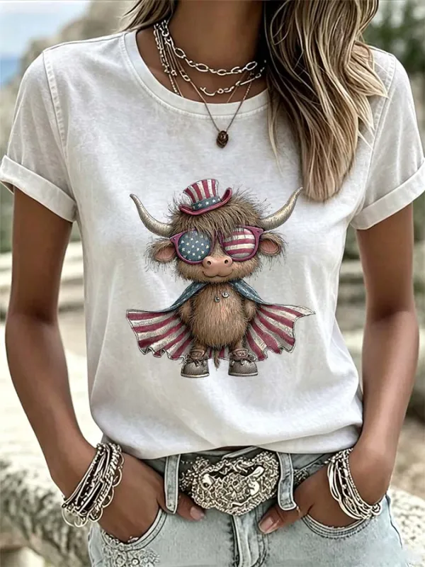 Women's Western Cartoon Animal Printed Casual T-shirt