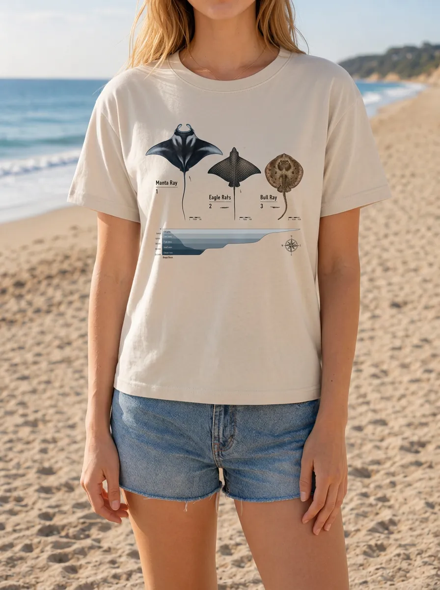 Women's Marine Biology Lover Manta Ray Eagle Ray Printed T-shirt
