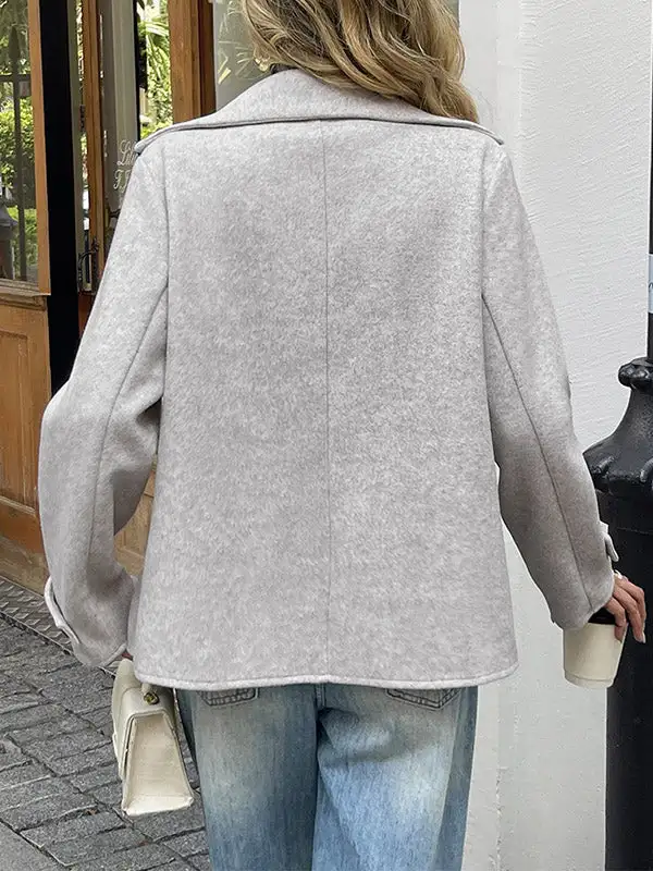 Long Sleeve Relaxed Button Front Double Breasted Solid Blazer