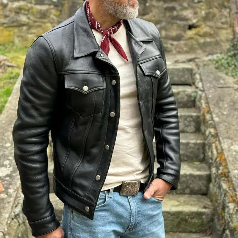 Leather Work Buttoned Jacket