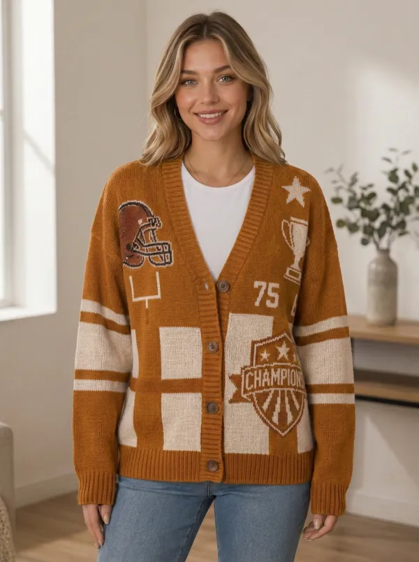 Women's Weekend Gridiron Helmet Trophy Ball Knit Cardigan