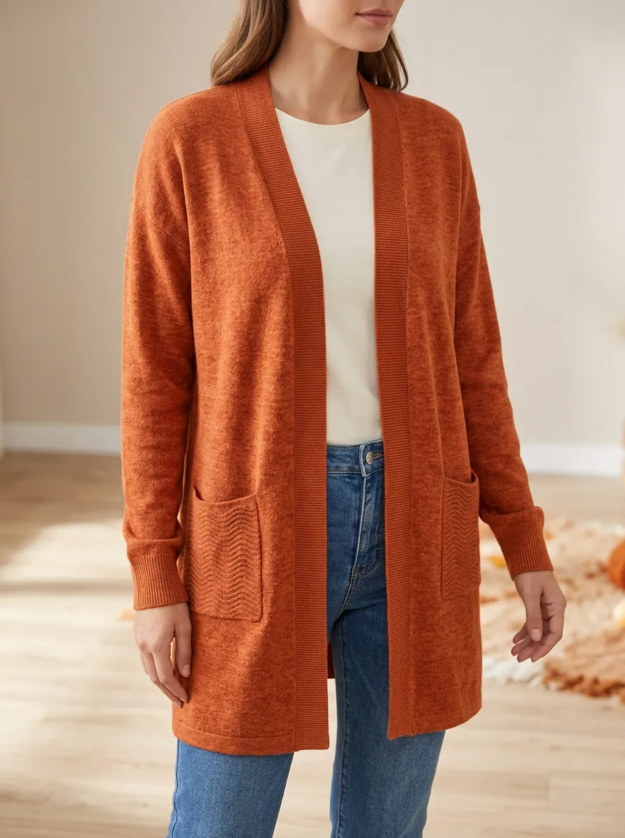 Textured-Pocket Knit Cardigan