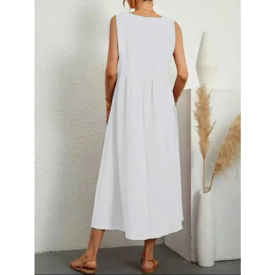 Full Size Pocketed V-Neck Sleeveless Midi Dress Plus Size