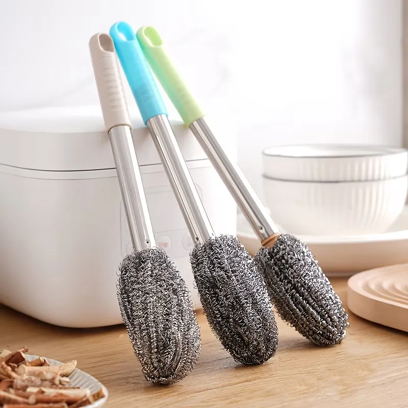 Long-Handle Steel Wool Scrub Brush