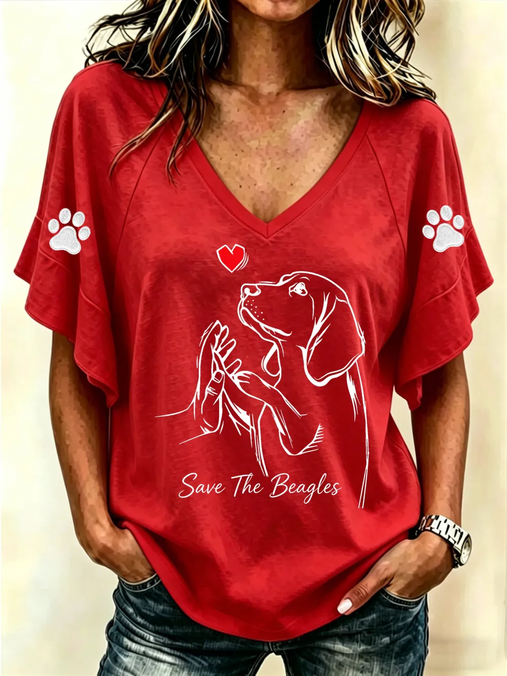 Women's Save The Beagles Print Casual T-shirt