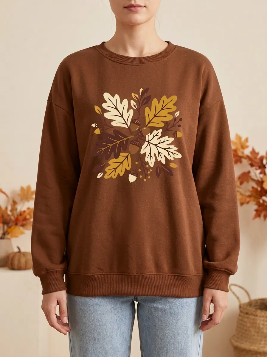 Layered Printed Acorn Graphic Sweatshirt