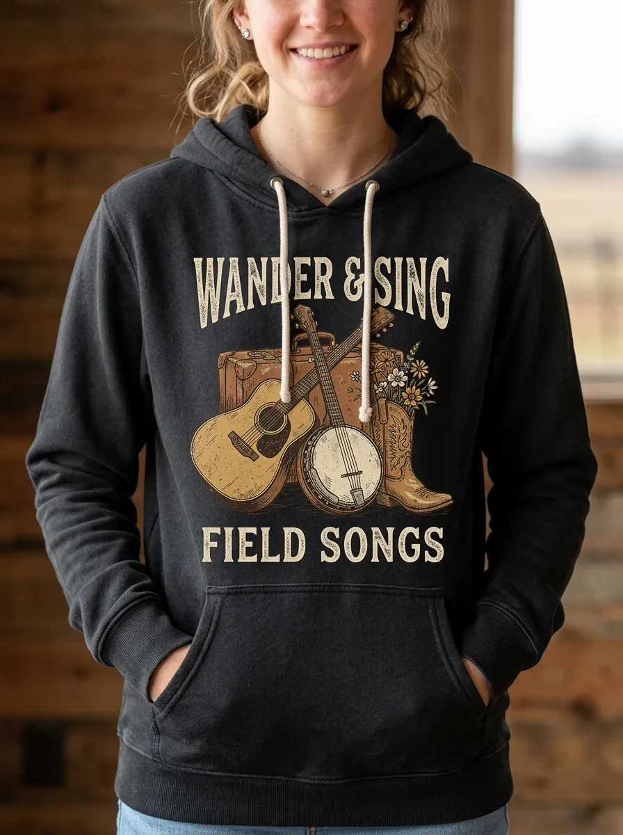 Rustic Country Music Guitar Banjo Pullover Hoodie