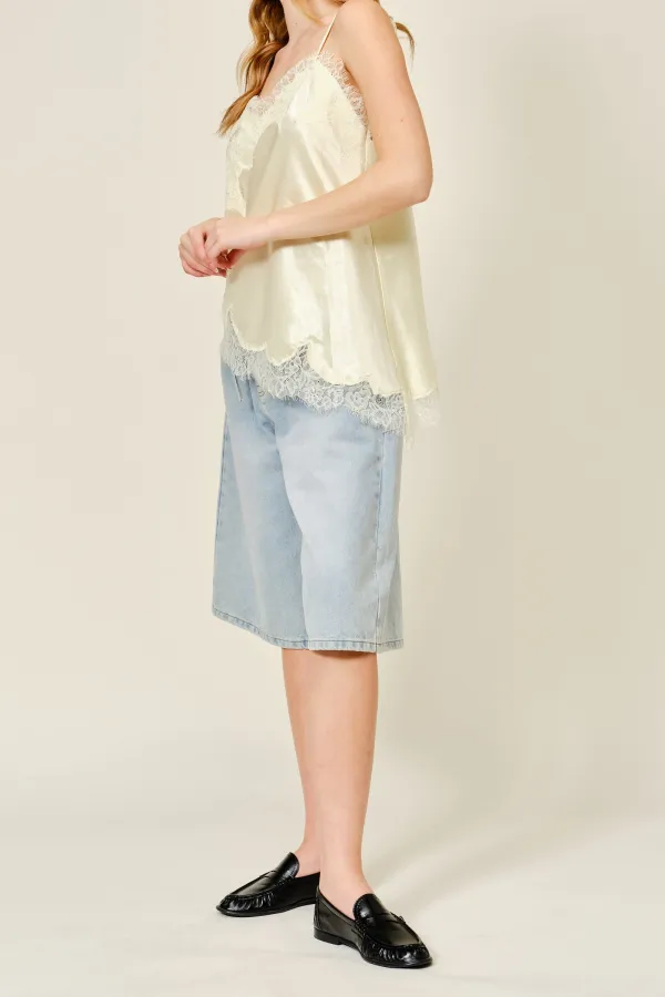 Asymmetrical Satin Lace Top