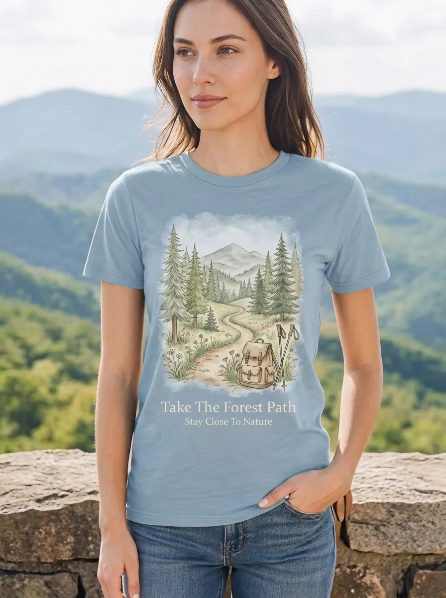 Women's Nature Hiking Lover Forest Path Backpack Printed T-shirt