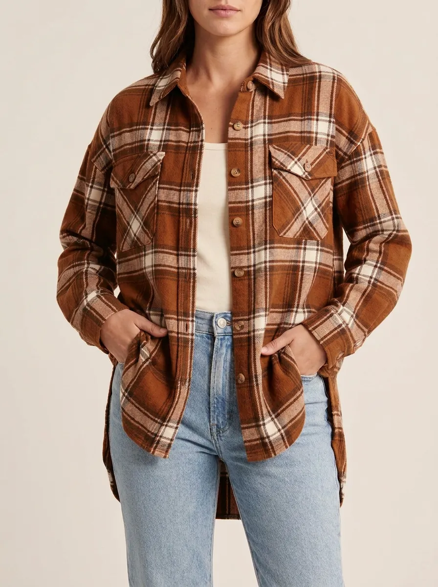 Printed Plaid Flannel Plaid Long-Sleeve Shirt