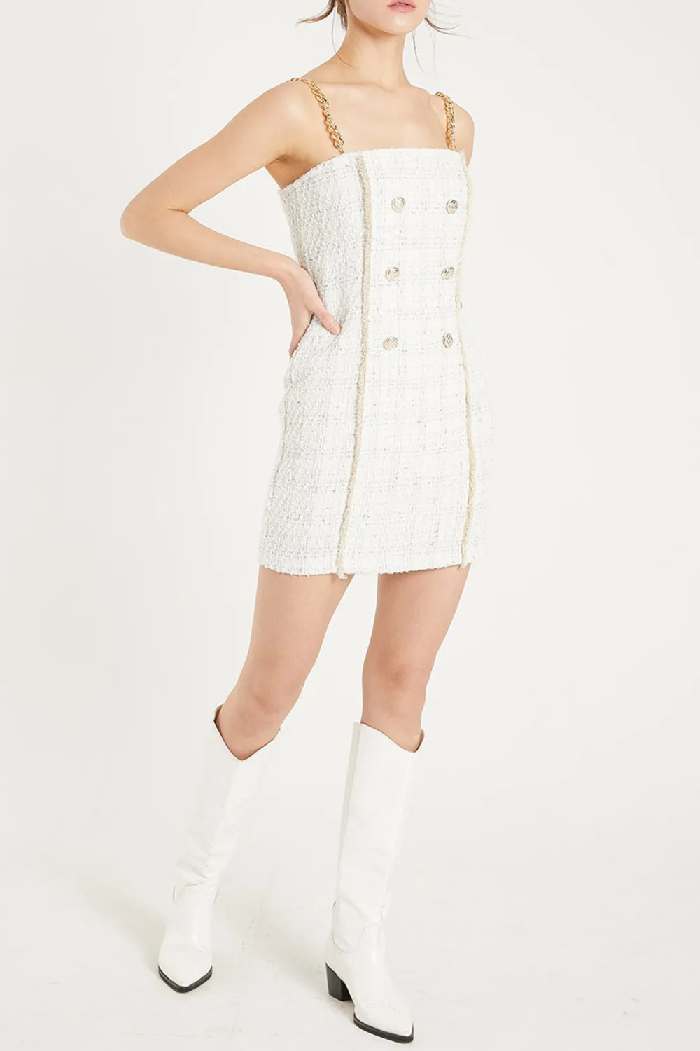 Tweed Mini Dress With Gold Chain