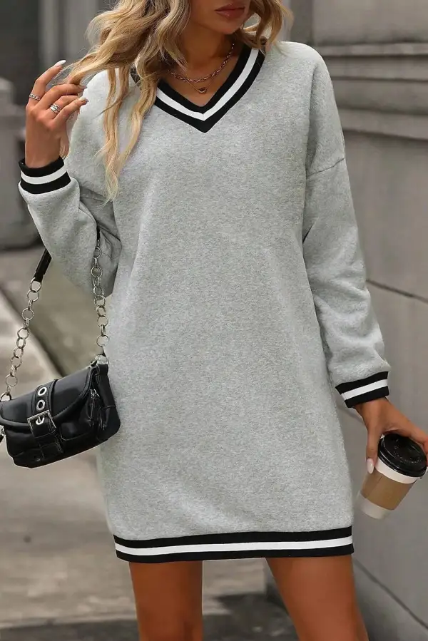 Striped V-Neck T-Shirt Mini Dress